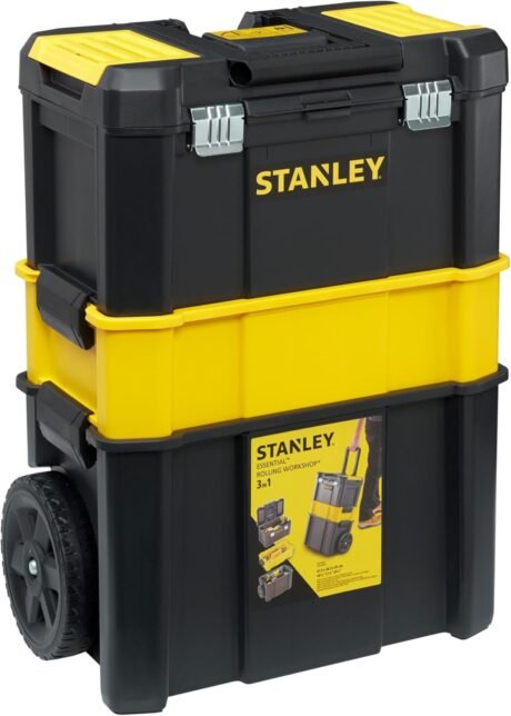 Essential Rolling Workshop Toolbox. 3-in1 Stackable Units. Portable Tool Solution