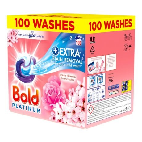 【2026 Sale !!! Over 10000 Sold !!!!】Bold Platinum Pods. Laundry Detergent. Washing Liquid Pods/Capsules. 100 Washes - Cherry Blossom & Rose Water - Extra Stain Removal Even In a Cold Wash